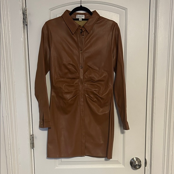 Brown Faux Leather Dress UK 10 US 6 - Picture 2 of 5